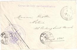 TRESOR Et POSTES Casablanca Maroc Corps De DEB. Franchise Dest Paris Ob Meca Paris 1 Distrib Ob 1909 - Lettres & Documents