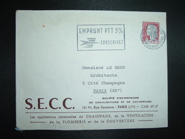 LETTRE TP M. DE DECARIS 0,25 OBL.MEC.11-6 1963 PARIS XVIII + SECC CHAUFFAGE VENTILATION PLOMBERIE COUVERTURE - Other & Unclassified