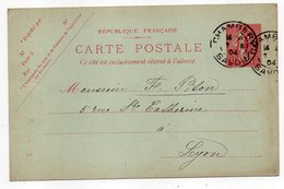 Entier Postal Semeuse Lignée --1904--n° 129 CP ( 409 ) -- Chambéry -73   Pour Lyon-69--cachets - Cartes Postales Types Et TSC (avant 1995)