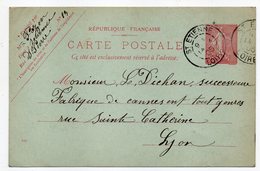 Entier Postal Semeuse Lignée --1905--n° 129 CP ( 442 ) -- Saint Etienne--42   Pour Lyon-69--cachets - Cartes Postales Types Et TSC (avant 1995)