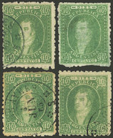 ARGENTINA: GJ.23, 10c. Green, Semi-clear To Worn Impressions, 4 Used Examples With A Wide Range Of Shades, Papers, Cance - Storia Postale