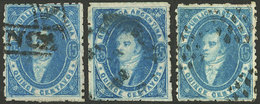 ARGENTINA: GJ.24, 15c. Worn Impression, 3 Used Examples, Different Shades And Cancels, All Of VF To Superb Quality! - Lettres & Documents