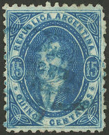 ARGENTINA: GJ.24, 15c. Blue, Worn Impression, With Double Blue Cancel Of CONCORDIA, Superb Example! - Storia Postale