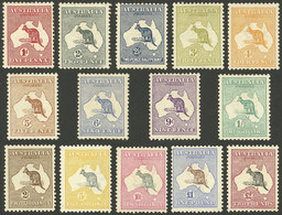 AUSTRALIA: Sc.2/15, 1913 Kangaroo And Map Of Australia, The Set From The 1p. Value (only Missing The Lowest Value Of ½p. - Mint Stamps