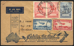 NEW ZEALAND: Special Cover Flown On 10/MAY/1935 From Brisbane To Wellington (New Zealand) And Return, Mixed Postage Of B - Covers & Documents