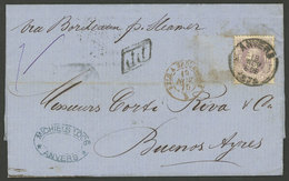 BELGIUM: 18/NO/1875 Anvers - Buenos Aires By French Mail, Entire Letter Franked By Sc.36 ALONE With Datestamp Of ANVERS  - Otros & Sin Clasificación