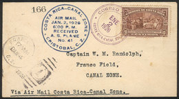 COSTA RICA: 2/JA/1926 First Flight San José - Cristobal (Canal Zone), Cover With Special Handstamp And Arrival 4/JA, All - Costa Rica