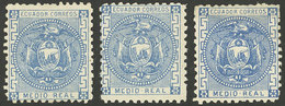 ECUADOR: Sc.9, 1872 ½R. Blue, 3 Examples Mint With Original Gum, One Without Dot Between MEDIO And REAL, Different Shade - Equateur