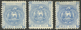 ECUADOR: Sc.9, 1872 ½R. Blue, 3 Examples Mint With Original Gum, One Without Dot Between MEDIO And REAL, Different Shade - Ecuador