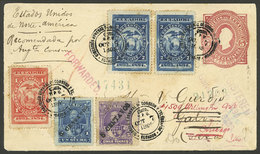 ECUADOR: Fantastic Combined Postage: 5c. Stationery Envelope + Provisional Stamps Of 1893 With Overprint Type I And II,  - Equateur