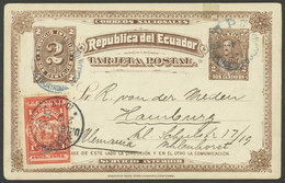 ECUADOR: REVENUE Stamp Used As Postage: 2c. Postal Card + 2c. + Revenue Stamp Of 1c., Sent From Guayaquil To Germany On  - Ecuador