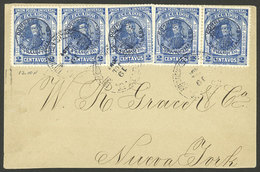 ECUADOR: 19/JUL/1897 Guayaquil - New York, Cover Franked By Sc.123 X5 (2c. Provisional Of 1893), Arrival Backstamp Of 31 - Ecuador