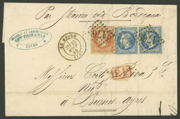 FRANCE: 23/AU/1869 Le Havre - Buenos Aires "by Steamer Via Bordeaux", Folded Cover Franked With 80c., With Numeral Cance - 1863-1870 Napoléon III Lauré