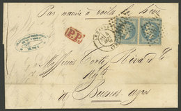 FRANCE: 4/SE/1870 Le Havre - Buenos Aires "by Sailing Ship From Le Havre", Folded Cover Franked With 40c. (pair 20c. Nap - 1863-1870 Napoléon III. Laure