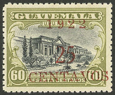 GUATEMALA: Sc.182, 1922 25c. On 60c. With Red Overprint, Mint With Tiny And Almost Invisible Hinge Mark (it Appears To B - Guatemala