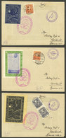 HUNGARY: 3 Cards Flown By Balloon In JUN/1935, All With Different Cinderellas, Very Nice! - Storia Postale