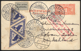 ICELAND: 26/JUN/1930 Pingvellir - Germany, Postal Card With Nice Additional Postage, Sent By Airmail, Transit Backstamp  - Lettres & Documents