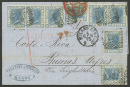 ITALY: 4/JA/1875 Milano - Buenos Aires By British Mail, Entire Letter With Spectacular Postage Of 1.60L. (Sc.35 X8) With - Autres & Non Classés