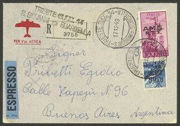 ITALY - TRIESTE: 17/DE/1949 Trieste - Argentina, Registered Airmail Cover Franked With 315L. (airmail Yvert 14 + Other V - Andere & Zonder Classificatie