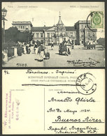 LATVIA: 11/MAY/1907 RIGA - Buenos Aires, Postcard With View Of Dwinsker Train Station, Carriages, Etc., Franked With 2k. - Lettonia