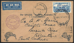 NEW ZEALAND: 9/FE/1934 Auckland - Argentina, Special Cover Franked By Sc.C5, Flown On The First Trans-Tasmania Airmail O - Briefe U. Dokumente