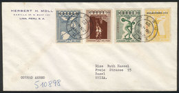 PERU: Yv.116/119, 1956 Melbourne Olympic Games, Cmpl. Set Used On Cover Flown From Lima To Basel On 15/AP/1957, ONLY DAY - Peru