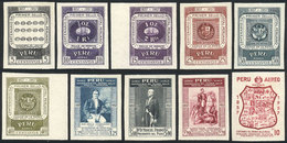 PERU: Yv.125/134, 1957 Stamp Centenary, PROOFS Of The Set Of 10 Values, Imperforate, With Original Gum, COLORS DIFFERENT - Pérou