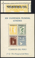 PERU: Yvert 2, 1956 Melbourne Olympic Games, With Variety DOUBLE OVERPRINT, Mint With Light Defects On Gum, Excellent Fr - Perù