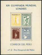 PERU: Yvert 2, 1956 Melbourne Olympic Games With Red Overprint "AEREO" OMITTED (in 3 Stamps), MNH But With Small Defects - Perú
