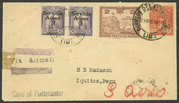 PERU: 29/DE/1927 First Airmail Lima - Iquitos, Cover Franked By Sc.C1 (types 3 And 4) + Other Values, With Special Marks - Pérou