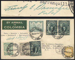 PERU: 3/MAY/1929 Experimental Flight Lima - Cristobal, Cover With Stamps Of Peru And Scadta (Colombia), SIGNED BY THE PI - Perù