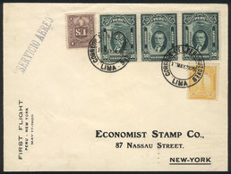 PERU: 17/MAY/1929 Lima - New York, Cover Carried On The FIRST FLIGHT Lima - Cristobal Of 18/MAY, Arrival Backstamp Of 20 - Peru