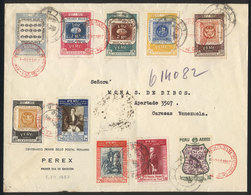 PERU: STAMP CENTENARY: The Set Of 10 Values On A Cover With First Day Postmark Of 1/DE/1957, Sent From Lima To Caracas ( - Peru