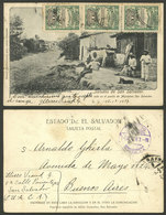 EL SALVADOR: 12/OC/1907 SAN SALVADOR - Argentina (rare Destination!), Postcard With View Of A Street In A Town Of Mexica - El Salvador