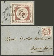 URUGUAY: Yv.9, 1859 100c. Franking A Front Of Folded Cover Sent From Montevideo To Buenos Aires On 24/FE/1860, VF Qualit - Uruguay