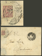 URUGUAY: Yvert 33b, QUARTER Of 1866 Stamp Of 20c. Used As 5c, On A Folded Cover To Montevideo, With Dispatching Semi-mut - Uruguay