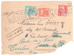 PARIS 22 Devant Lettre 3° Ech Affranchie 1° Ech 6f Au Lieu De 12 F Taxe 2x6F Réexpédiée TROUVE BOITE Yv T 82 86 Ob 1948 - 1859-1959 Cartas & Documentos