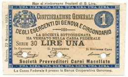 1 LIRA NON EMESSO BIGLIETTO FIDUCIARIO CONFEDERAZIONE GEN. ESERCENTI GENOVA SPL - Autres & Non Classés