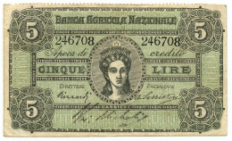 5 LIRE BANCA AGRICOLA NAZIONALE FIRENZE 31/01/1872 QBB - Autres & Non Classés