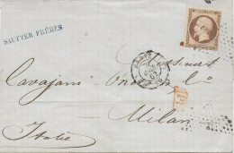 1862 - PIQUAGE PRIVE 40c ! RARE Sur LSC De PARIS => MILAN (ITALIE) - 1853-1860 Napoleon III