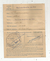 Carte D'électeur ,SAINTE MARIE DE RE , île De Ré , 2 Scans - Non Classés