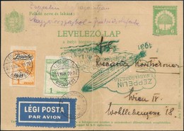 1931 Légi Díjjegyes Levelezőlap Zeppelin 1P + 2P Díjkiegészítéssel, 'ZEPPELIN I. MAGYARORSZÁG-NÉMETORSZÁG ÚTJA' Bélyegzé - Sonstige & Ohne Zuordnung