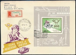 1967 100 éves A Magyar Posta Vágott 'talpas' Blokk Ajánlott FDC Bécsbe (45.000+++) - Altri & Non Classificati