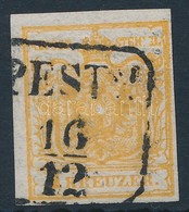 O 1850 1kr HP Ia Narancsszínű Bélyeg, Túlfestékezett Nyomat 2 Lemezhibával 'PESTH' Certificate: Rismondo - Andere & Zonder Classificatie