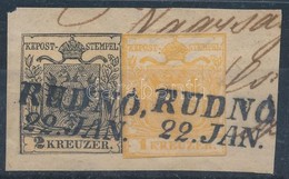 1850 1kr + 2kr Kivágáson 'RUDNÓ' Bélyegzéssel - Otros & Sin Clasificación