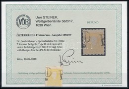 O 1858 2kr II. Világos Sárga 'B(ROO)D' Certificate: Steiner - Sonstige & Ohne Zuordnung