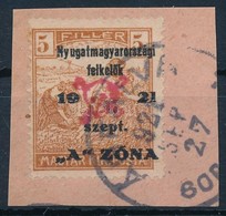 Nyugat-Magyarország II. 1921 Arató 5f Kivágáson, Bodor Vizsgálójellel (9.000) - Autres & Non Classés