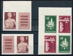 ** 1958 Keszthelyi Ifjúsági Találkozó 2 Db Vágott Szelvényes Bélyeg + SOPMÉ  ívsarki 4-es Tömb - Other & Unclassified