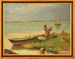 Alkér Jelzéssel: Balaton Parti Rakodás. Olaj, Vászon, Keretben, 38×48 Cm - Altri & Non Classificati