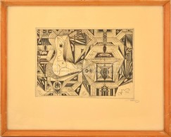 Hincz Gyula (1904-1986): Kompozíció. Rézkarc, Papír, Jelzett, üvegezett Keretben, 23×32 Cm - Sonstige & Ohne Zuordnung